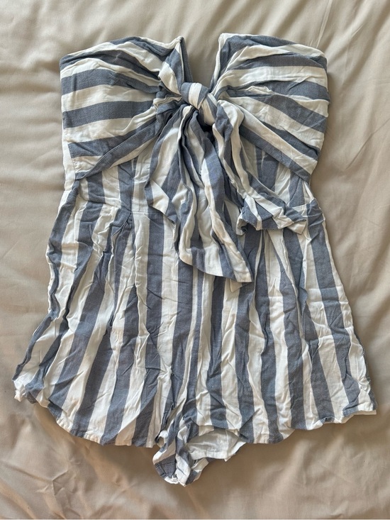 Aritzia Pants - Striped Blue and White Tie-Front Strapless Romper